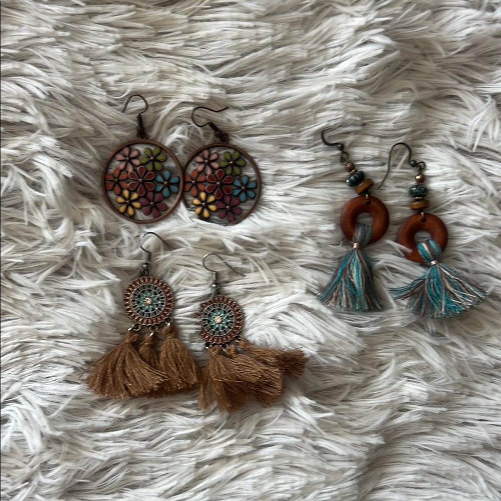 Boho Tassel and Floral Earrings Set